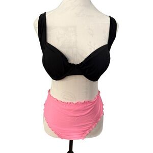 NWT Plus SZ (1X) Bikini, Black Top, Pink HW Bottoms, Pieces Can Be Swapped!